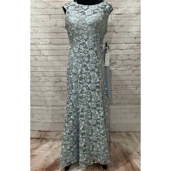 Alex Evenings Women's Long Sleeveless Dress with Shawl light blue lace size 10 - Picture 12 of 12